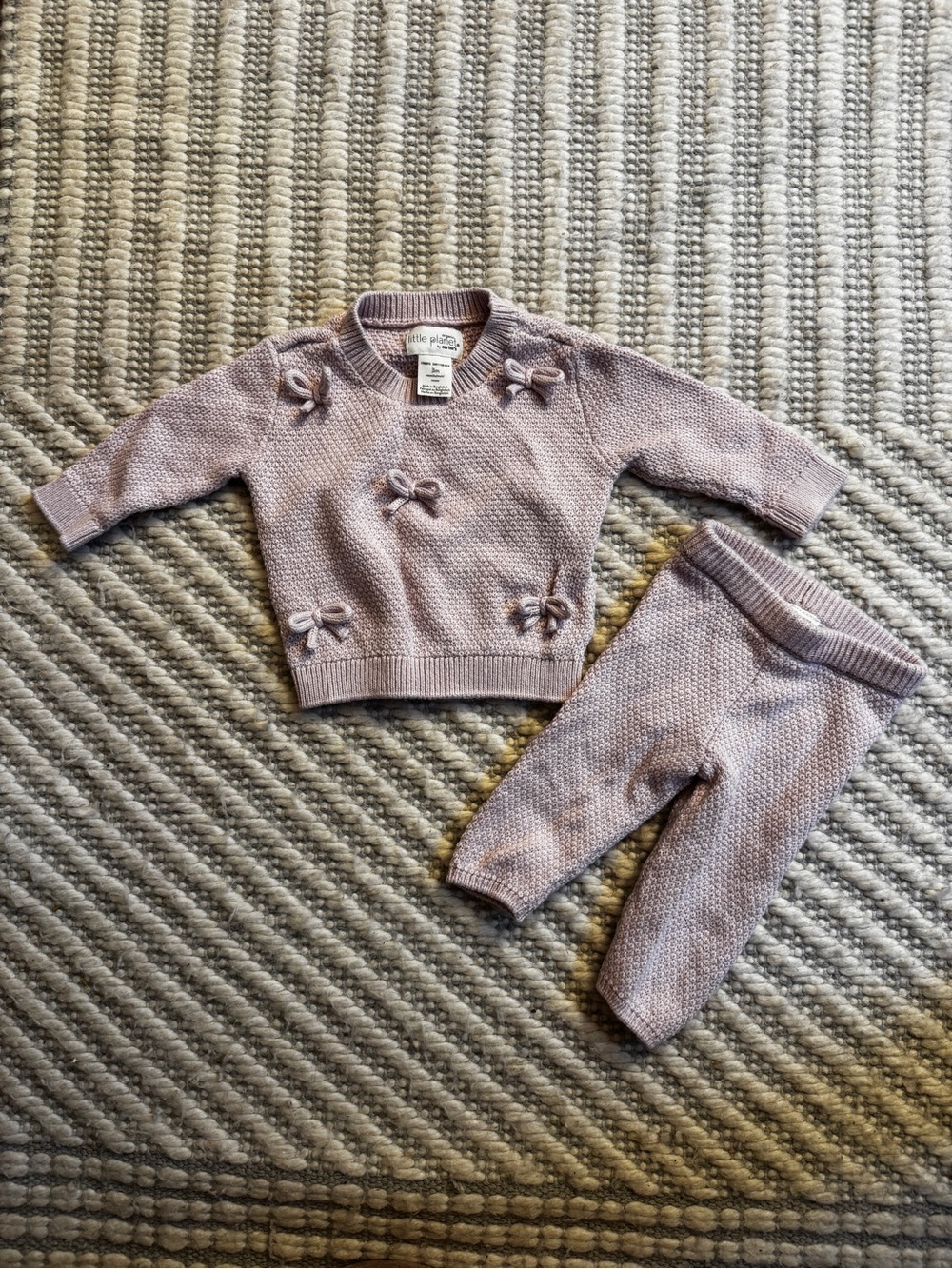 Little Me Lavender Knit Baby Matching Set - Sweater & Pants